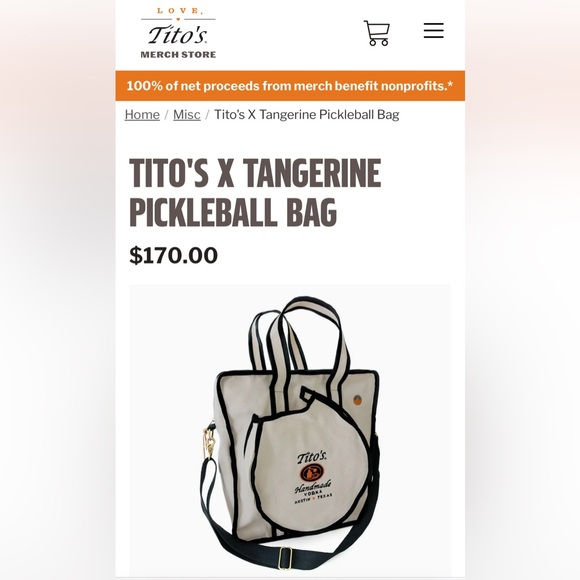 NWT~$170~Tito’s Vodka X Tangerine~Canvas Pickleball Embroidered Logo Tote Bag - Picture 2 of 11